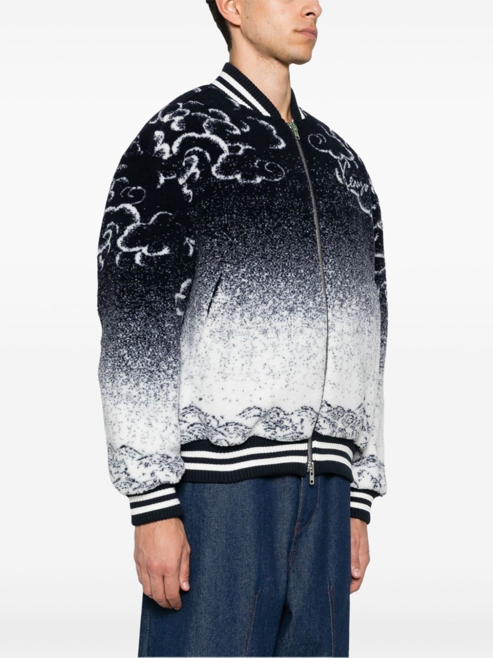 Shop Kenzo Jacquard Bomber Jacket In Blue