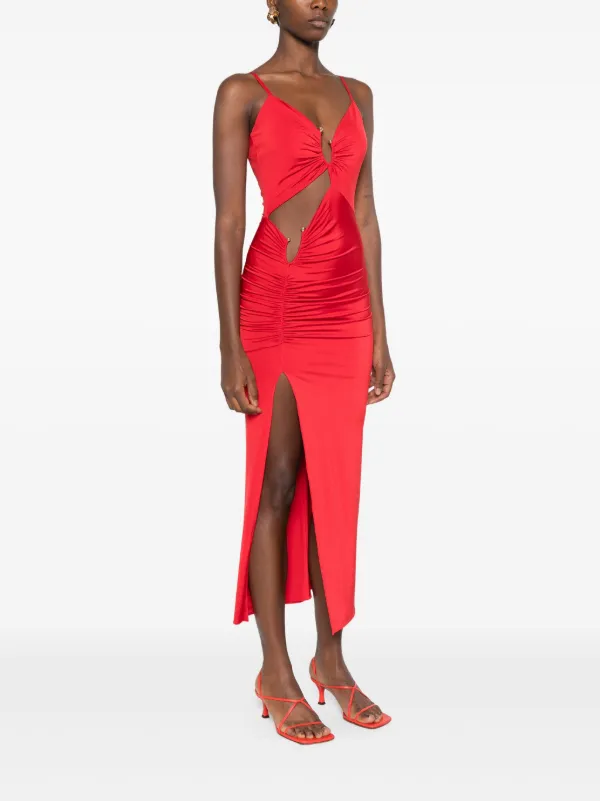 Nissa Cut-Out Midi Dress - Red