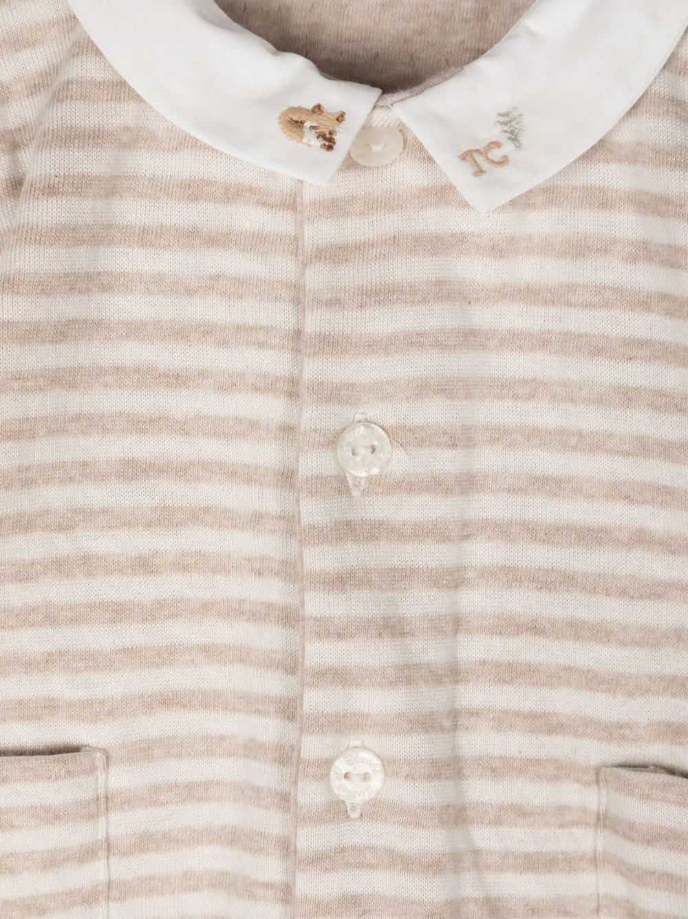 Tartine Et Chocolat Striped Pointed-collar Rompers In Neutrals