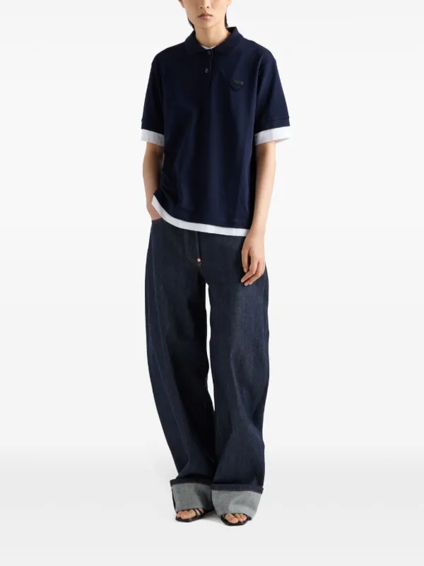 Prada Triangle Logo Polo Shirt | Blue | FARFETCH