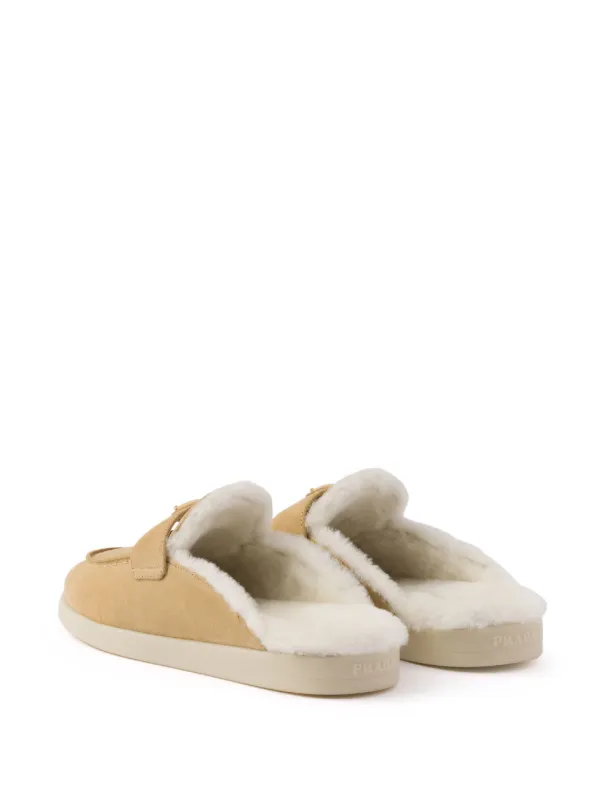 サンダル・ミュール Prada Suede And Shearling Flat Mules Prada Shearling Mules | Neutrals | FARFETCH