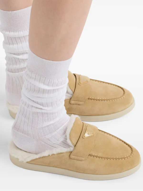Prada Shearling Mules | Neutrals | FARFETCH JO