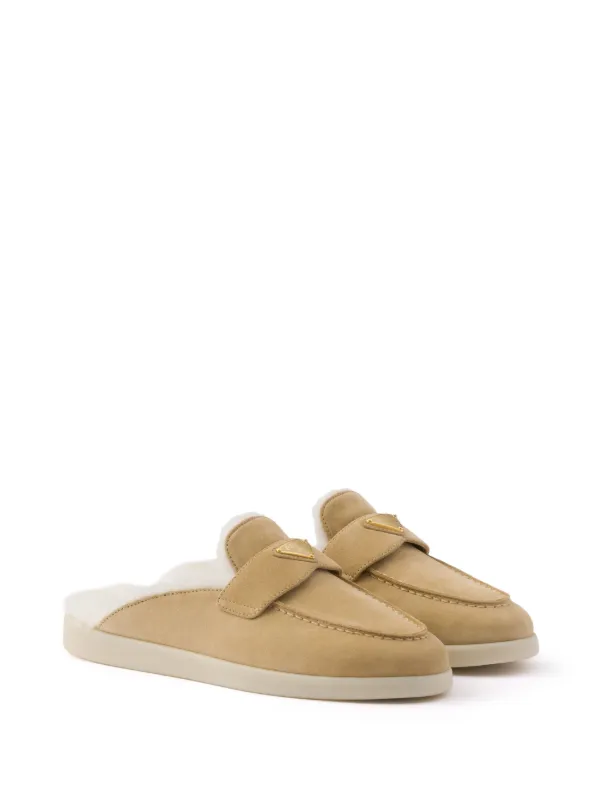 サンダル・ミュール PRADA SUEDE AND SHEARLING FLAT MULES Prada Shearling Mules | Neutrals | FARFETCH
