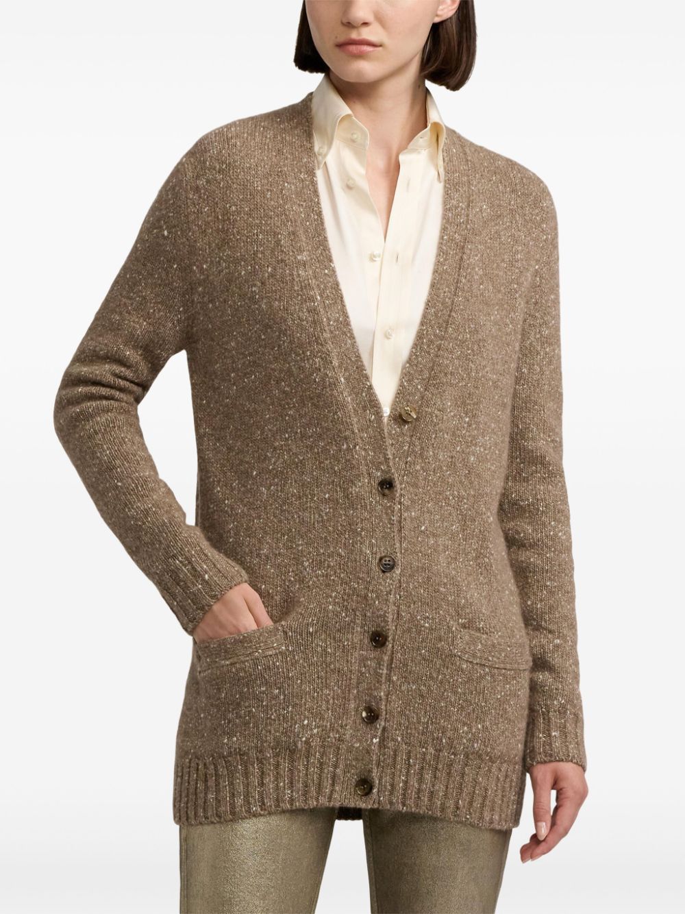 Shop Ralph Lauren V-neck Cashmere Cardigan In Brown