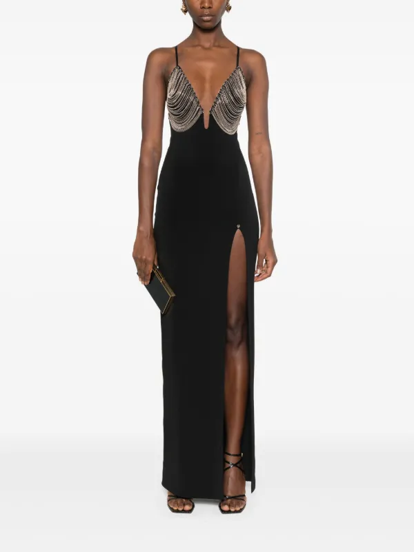 chinese dress ladies Mesh-paneled Fringe-detail Maxi Dress  CHICIDA