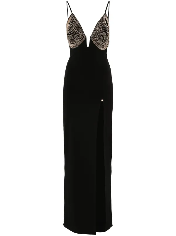 NISSA fringe-detail Maxi Dress Black FARFETCH IN