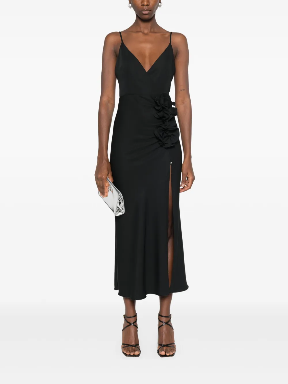 NISSA Midi-jurk met bloemdetail - Zwart