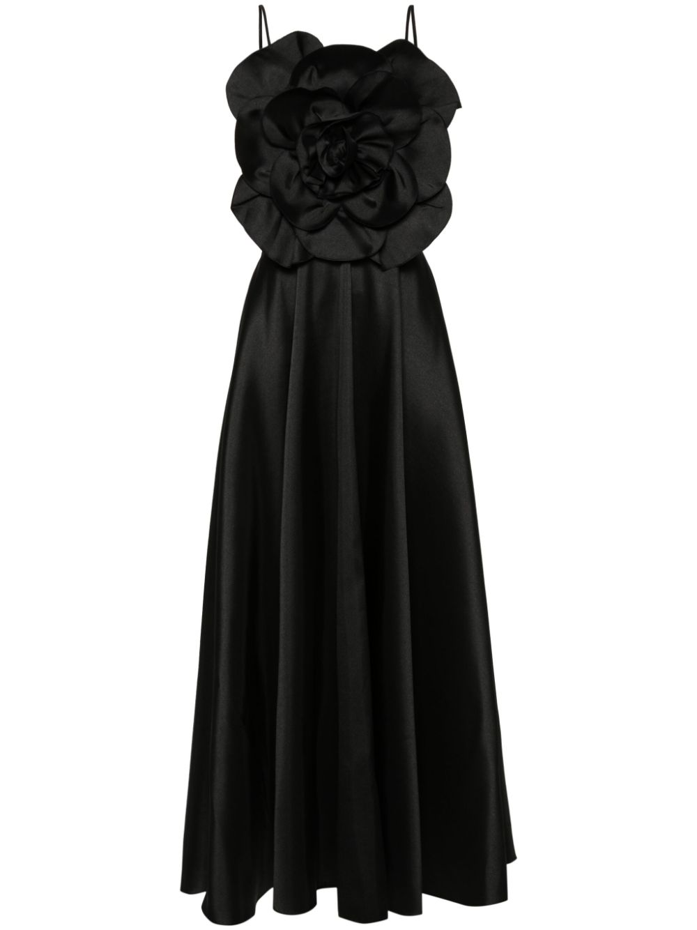 floral-appliqué taffeta maxi dress