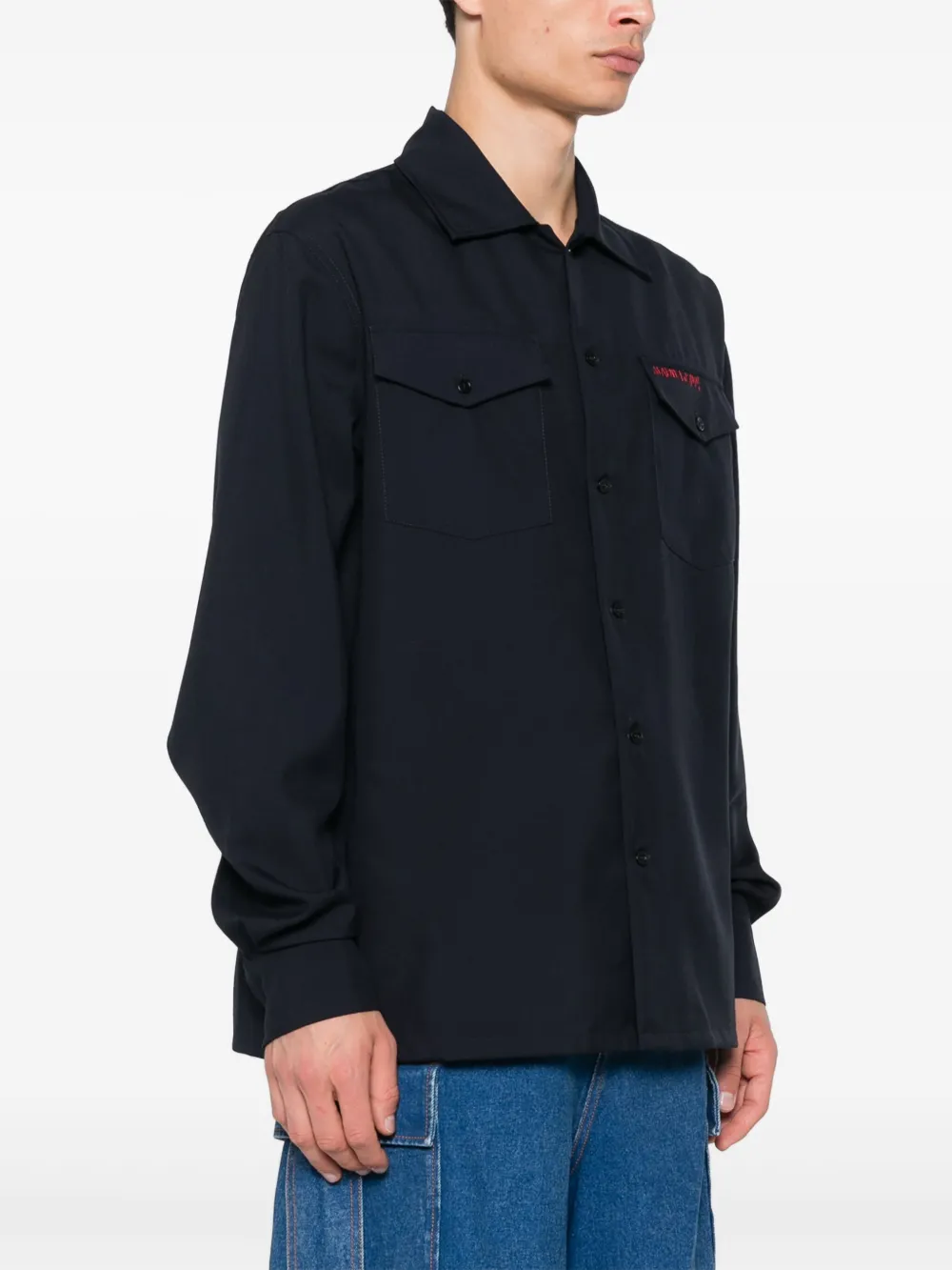 Marni Overhemd met geborduurd logo Blauw