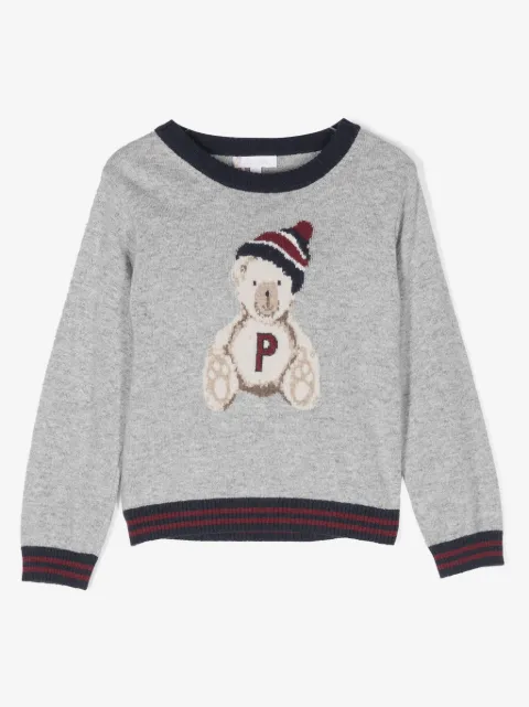 Patachou teddy bear-intarsia sweater