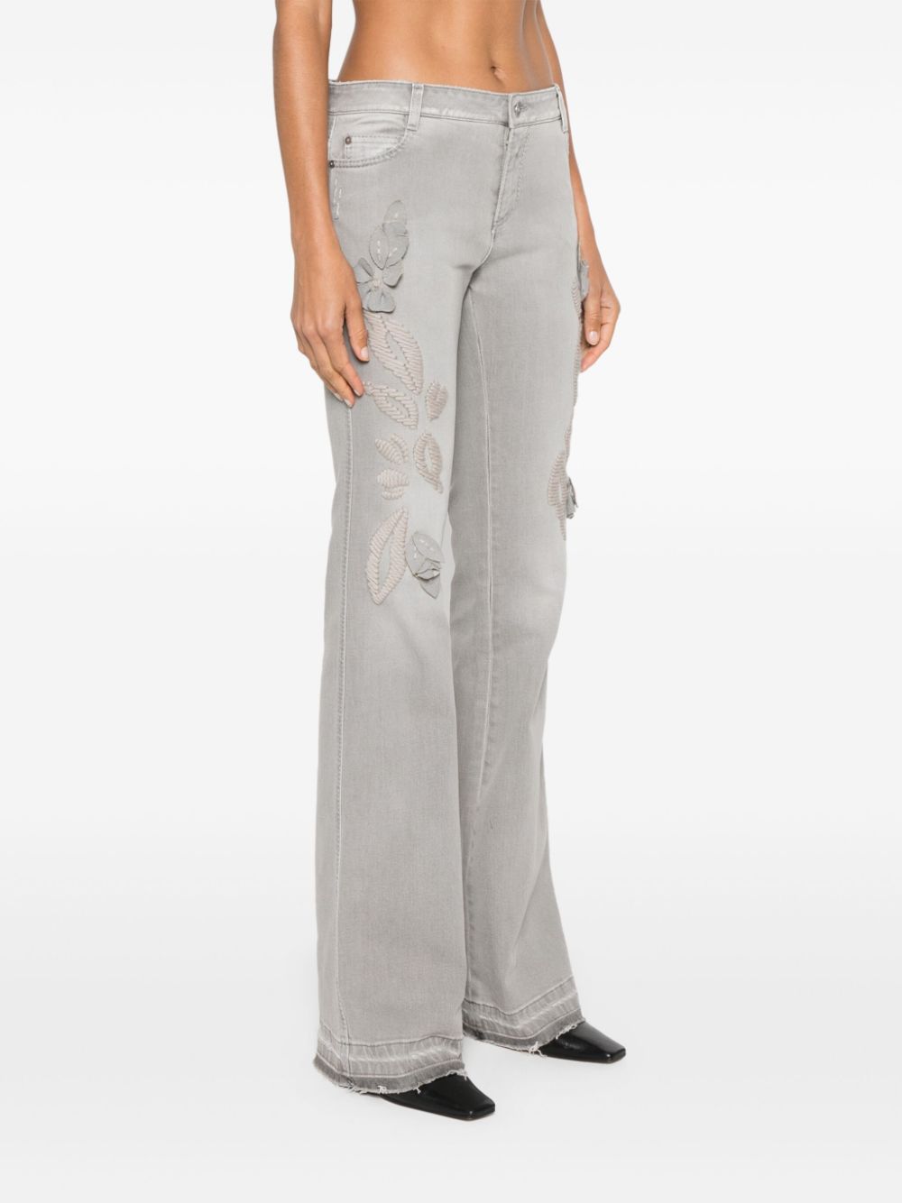 Shop Ermanno Scervino Embroidered Bootcut Jeans In Grey