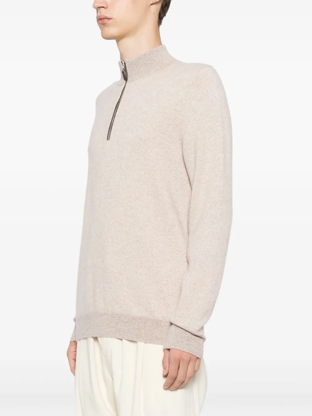 N.Peal Temple sweater met jacquard en halve rits Beige