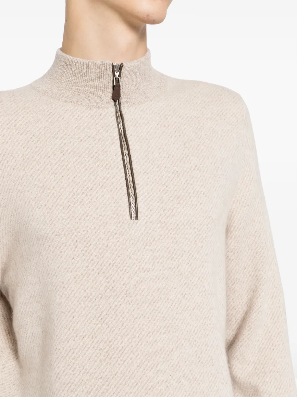 N.Peal Temple sweater met jacquard en halve rits Beige
