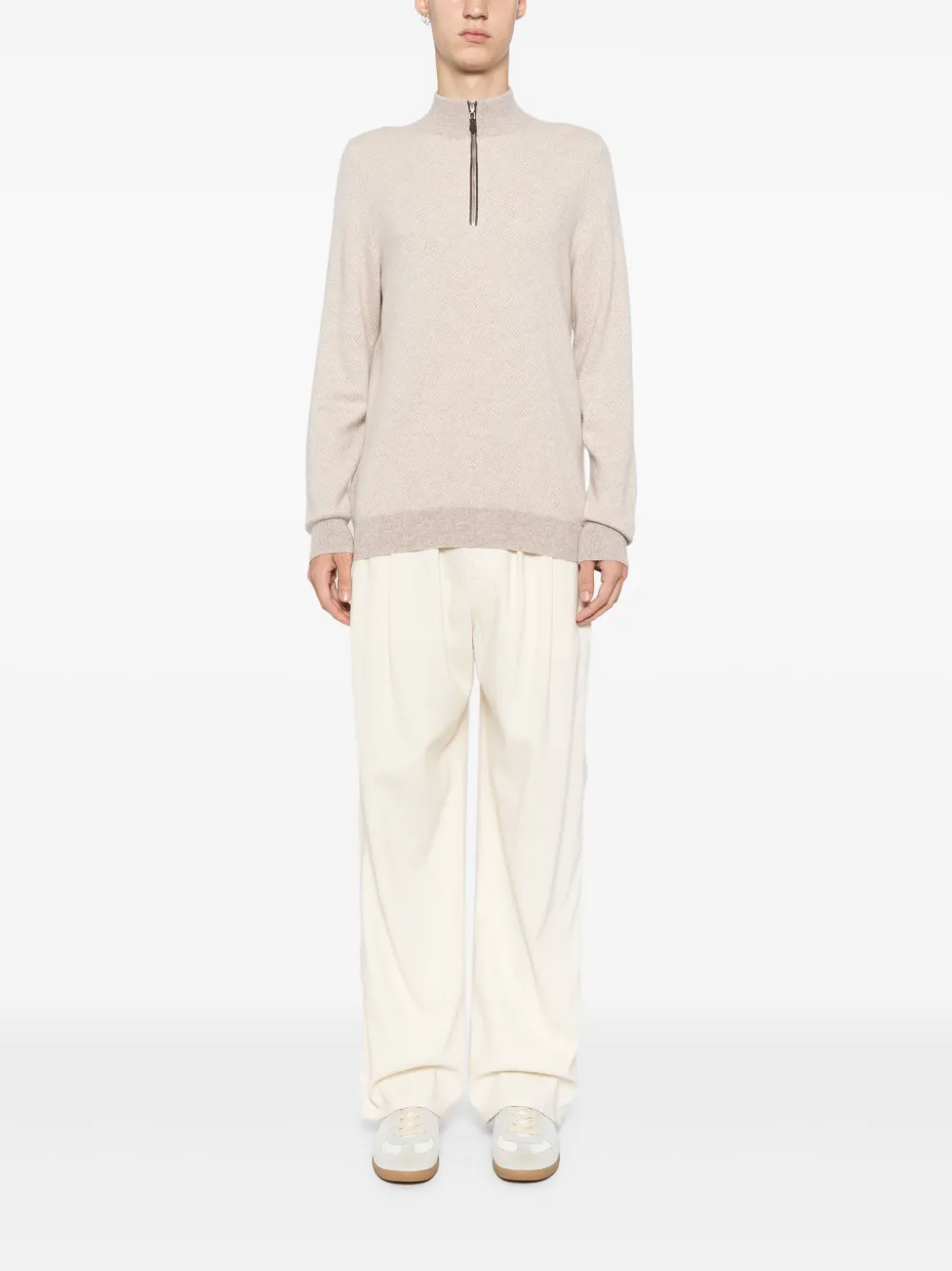 N.Peal Temple sweater met jacquard en halve rits - Beige
