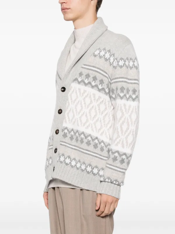 Jacquard Shawl Cashmere Cardigan Grey FARFETCH IN
