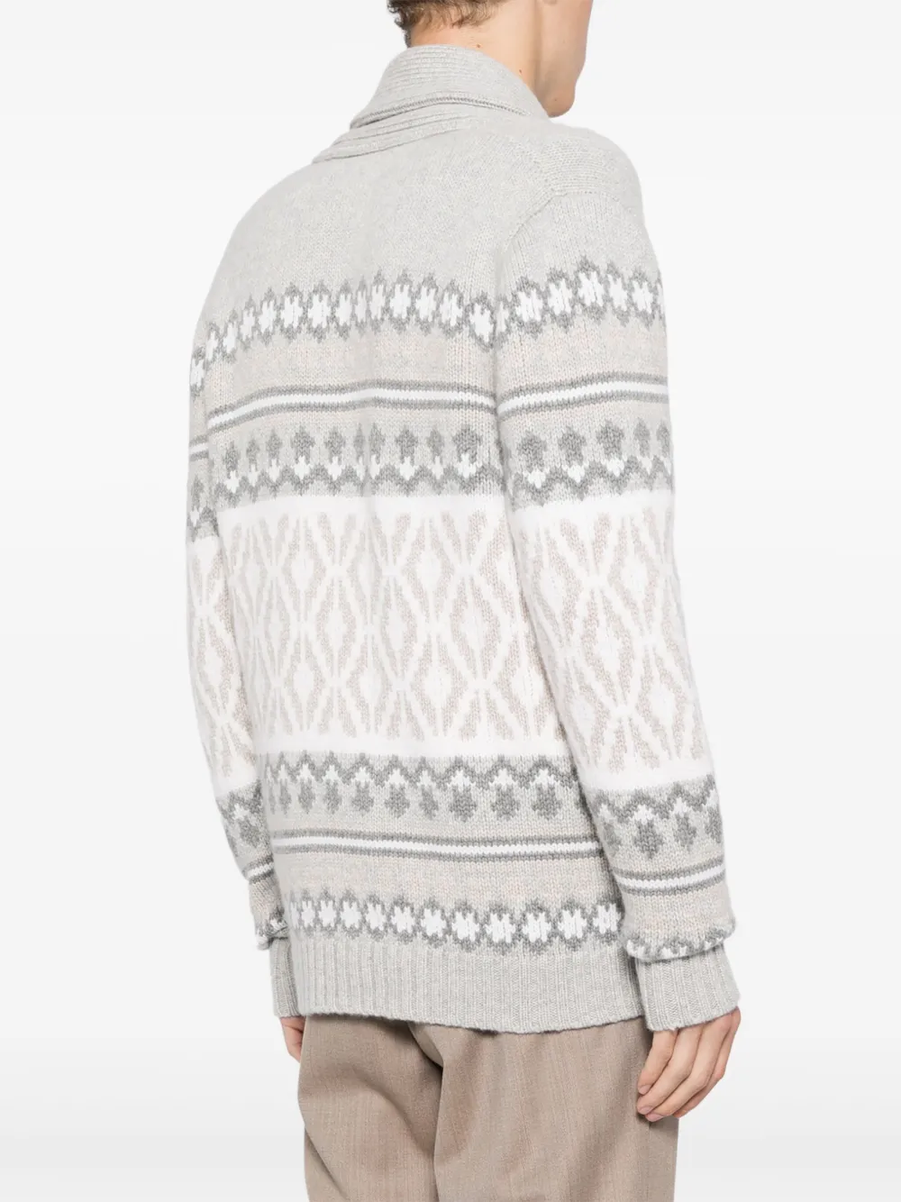 N.Peal Kasjmier vest met jacquard sjaal Grijs