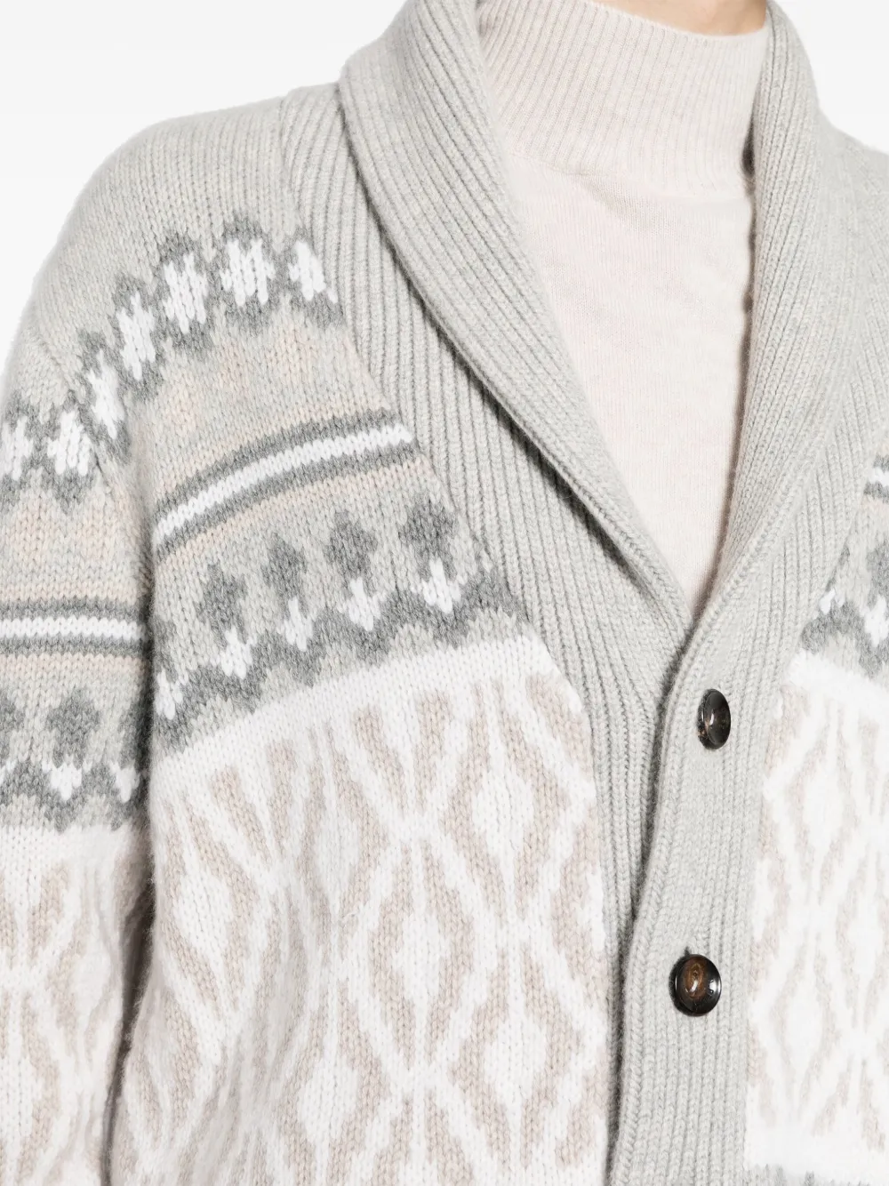 N.Peal Kasjmier vest met jacquard sjaal Grijs