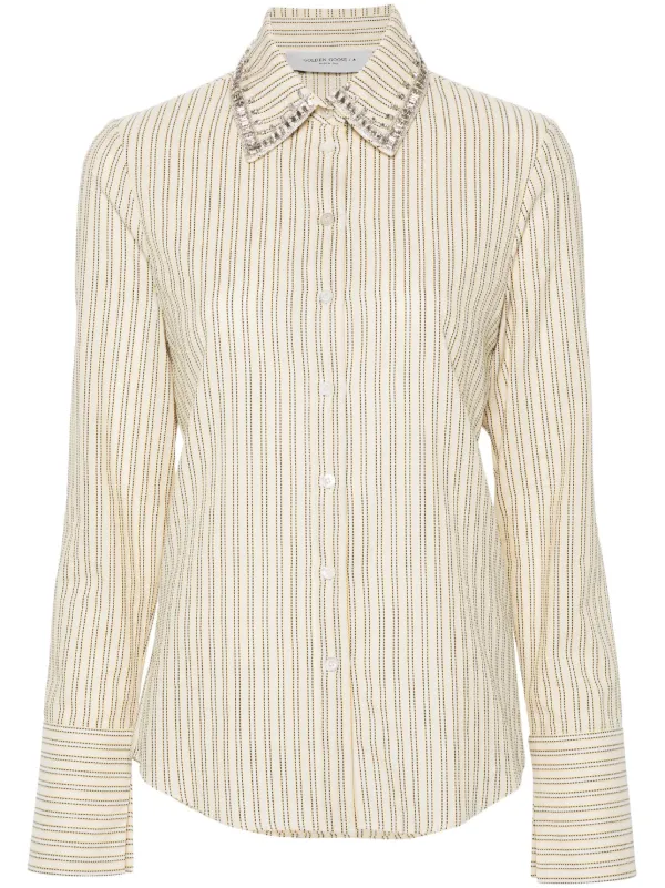 Golden Goose Crystal-embellished Striped Shirt in Neutrals