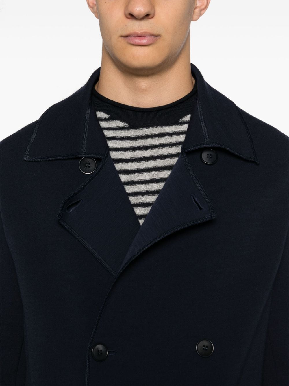 Shop Giorgio Armani Jersey Coat In Blue