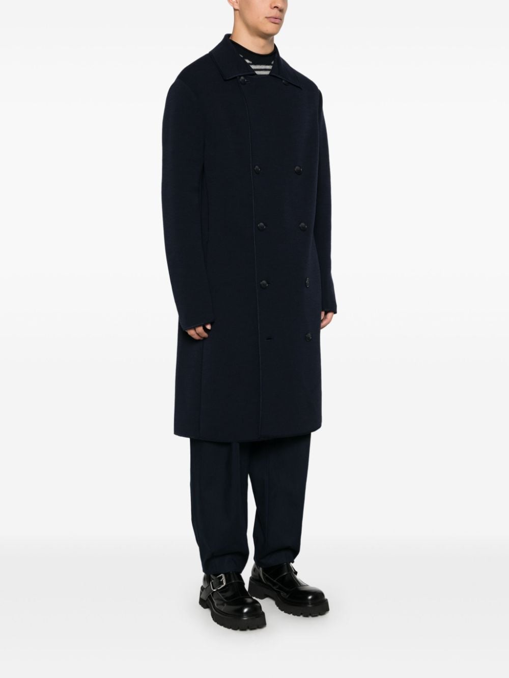 Shop Giorgio Armani Jersey Coat In Blue