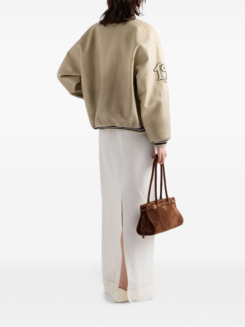 Shop Prada Embroidered Linen Skirt In Neutrals