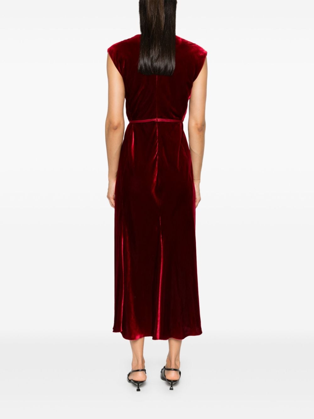 Shop Giambattista Valli Velvet Midi Dress In Red