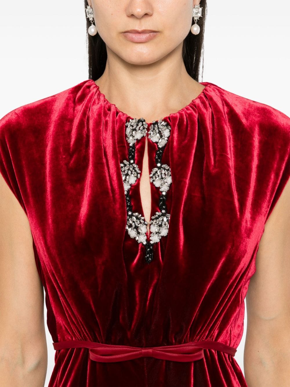 Shop Giambattista Valli Velvet Midi Dress In Red