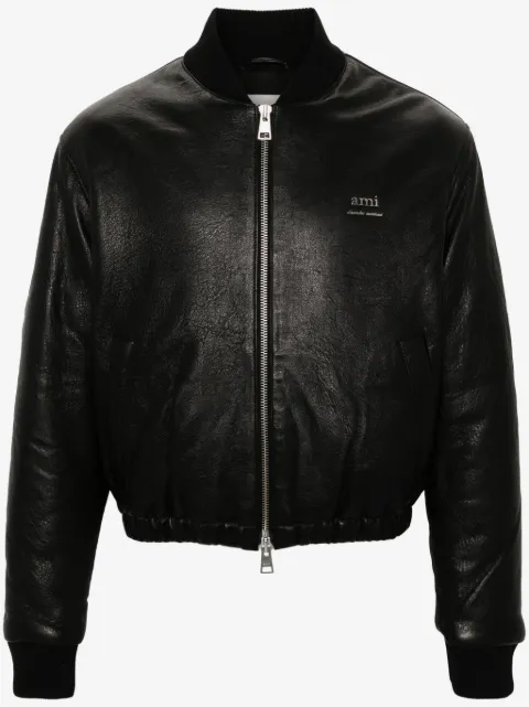 AMI Paris Lederjacke mit Logo-Schild