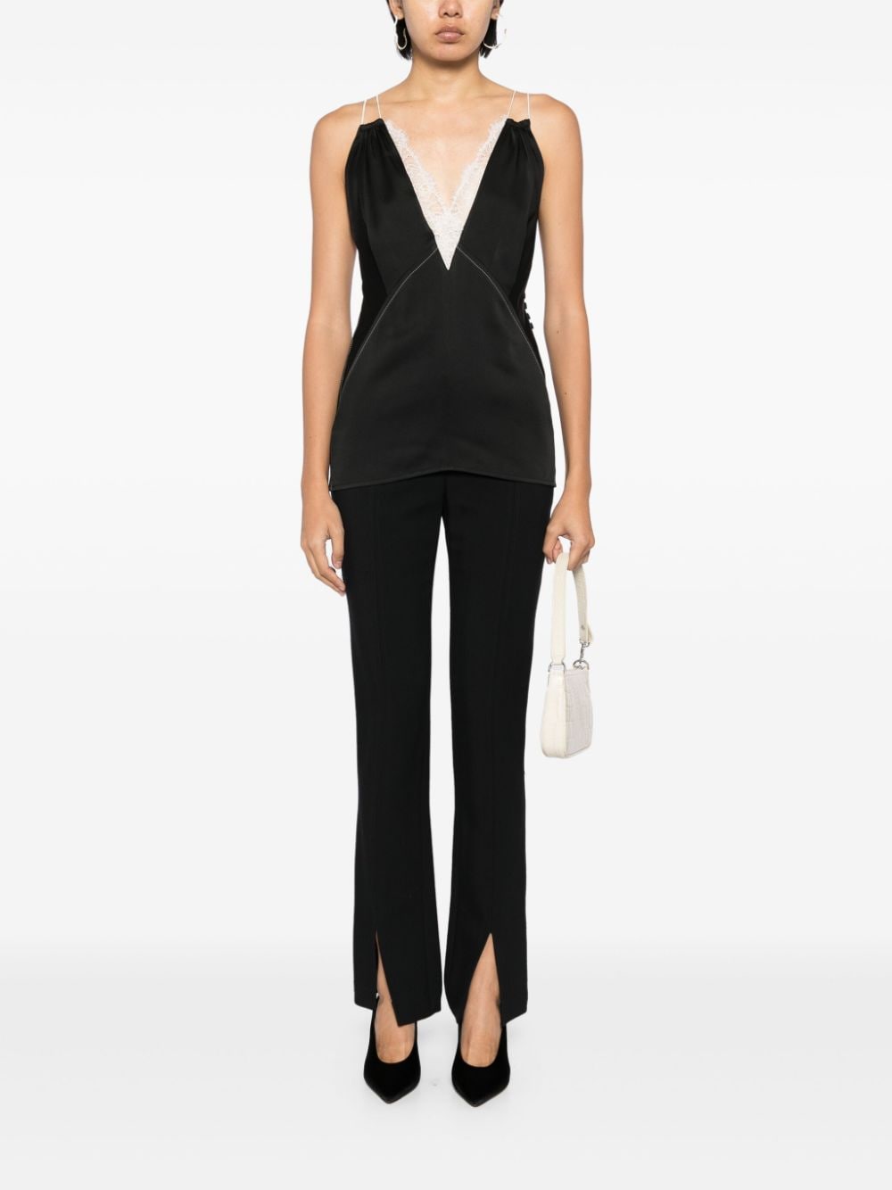 Shop Victoria Beckham Lace-embellished Camisole Top In 黑色