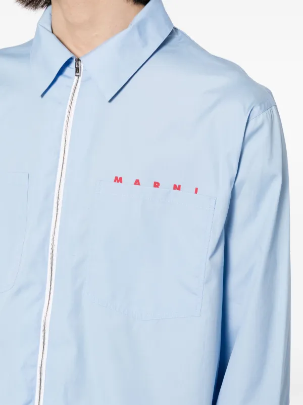 【関税込み】Marni ブルー Peeping Marni Logo シャツ Light blue organic poplin shirt with peeping Marni logo | Marni