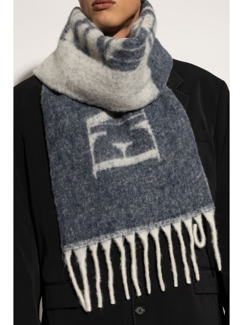 Shop Emporio Armani Monogram Scarf In Grey