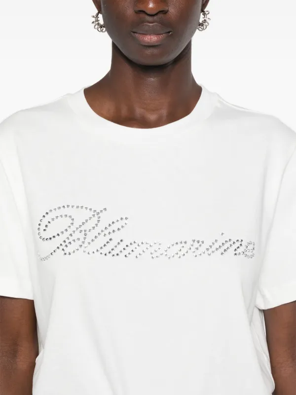 Blumarine rhinestone-logo T-shirt | White | FARFETCH