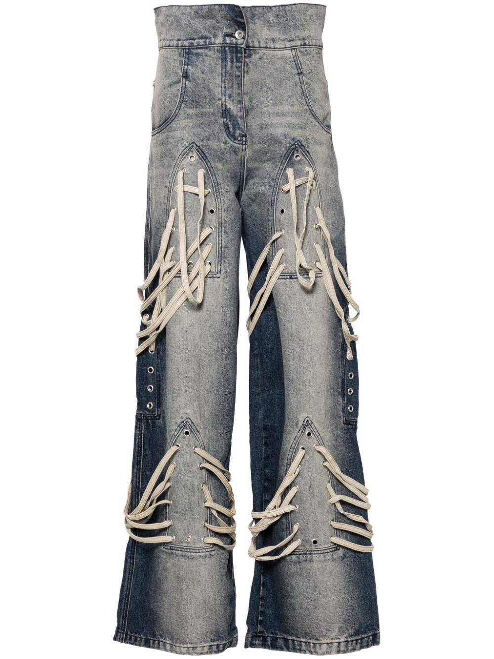 Shop Who Decides War Lace-up Jeans In Blue