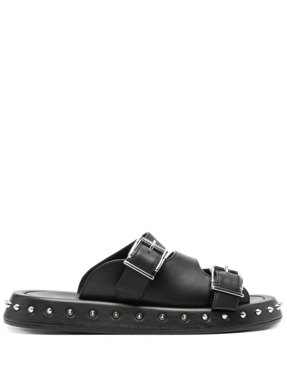 Shop Alexander Mcqueen Buckle Leather Sandals In Black