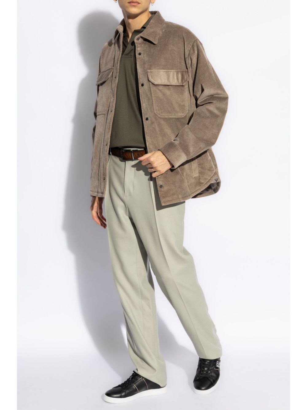 Shop Emporio Armani Curdoroy Shirt Jacket In Neutrals