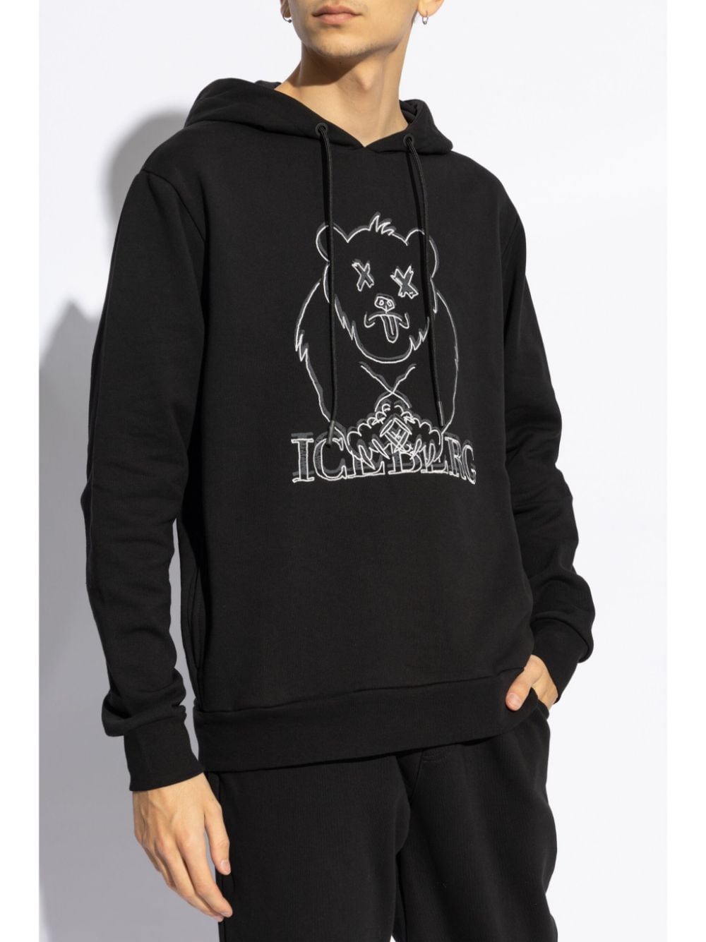 Shop Iceberg Logo-embroidered Cotton Hoodie In Black