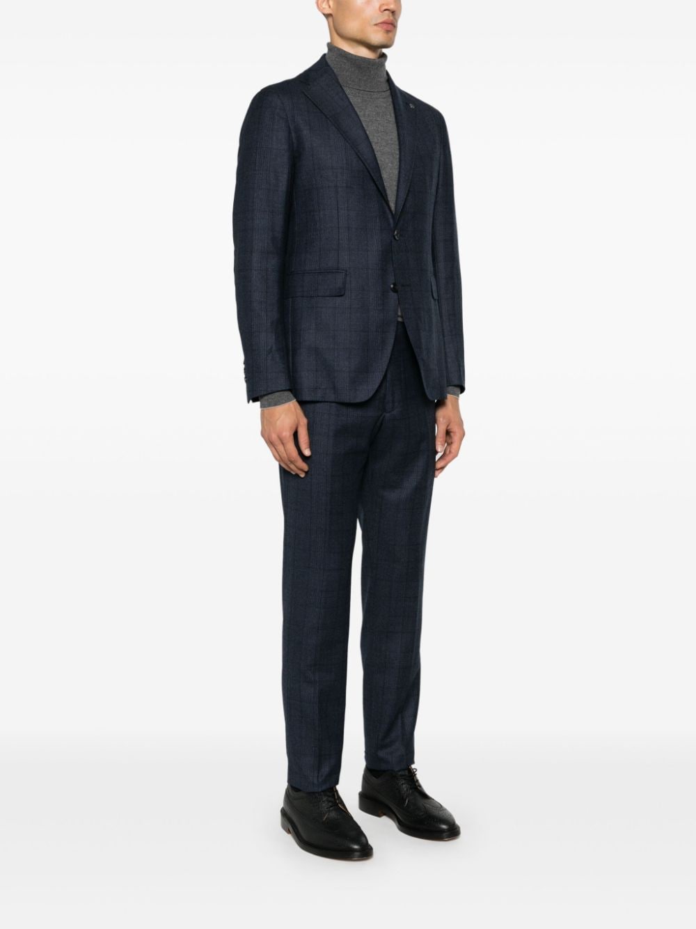 Shop Tagliatore Checkered Suit In Blue