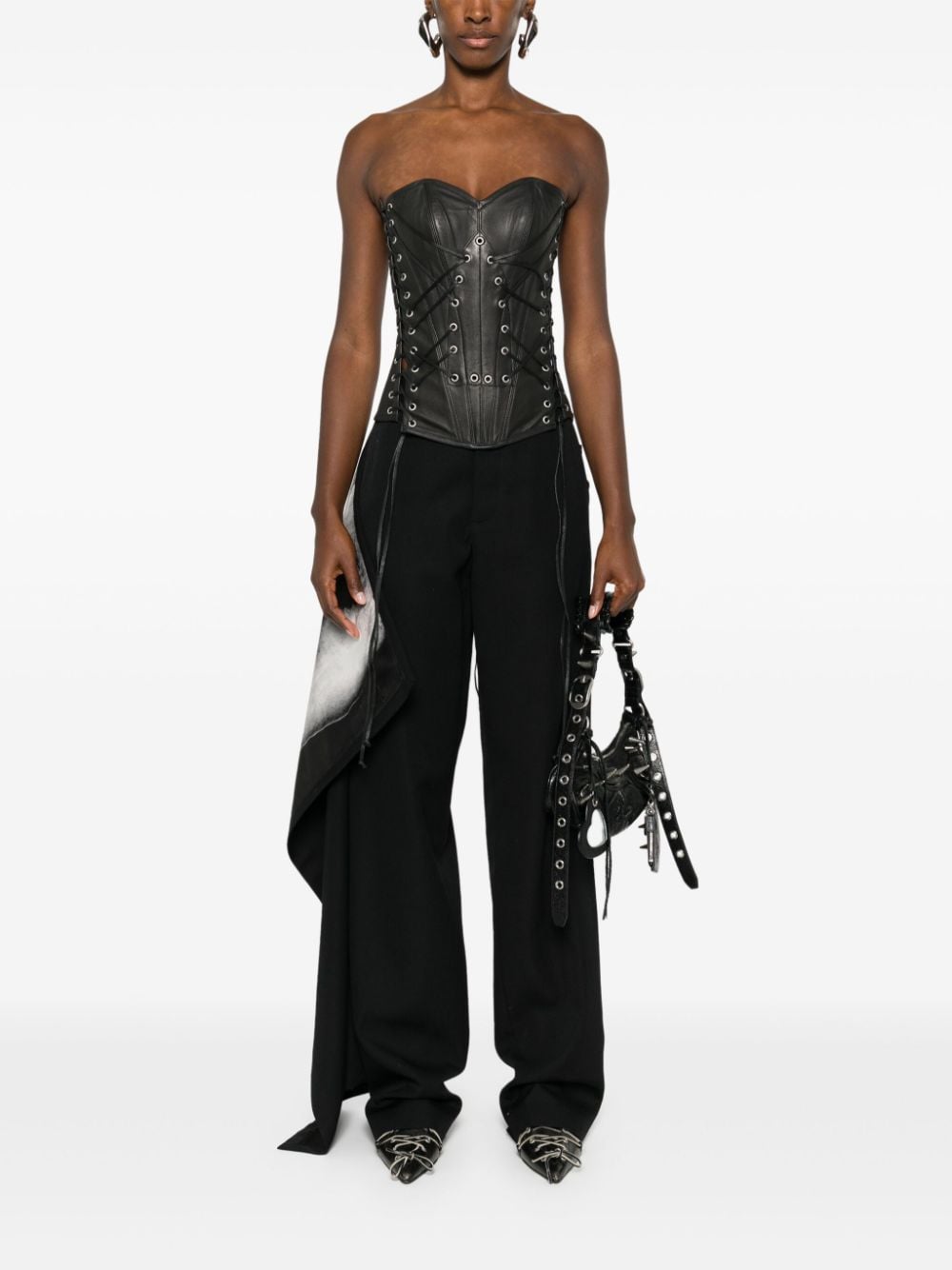 Who Decides War lace-up leather corset - Zwart