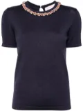 Carolina Herrera chain-embellished crew-neck knitted top - Blue