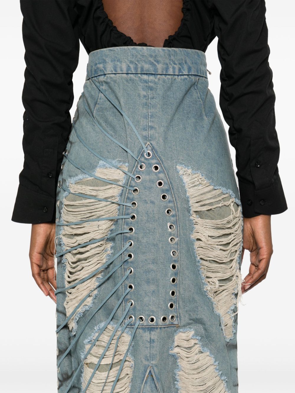 Shop Who Decides War Window Denim Skirt In Blue