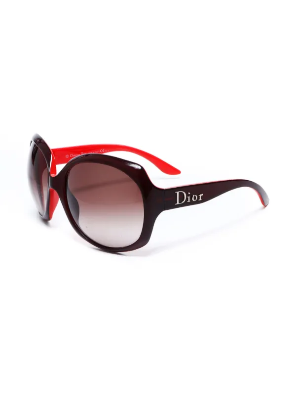 Christian Dior Pre Owned oversize frame sunglasses women Acetate One Size Red