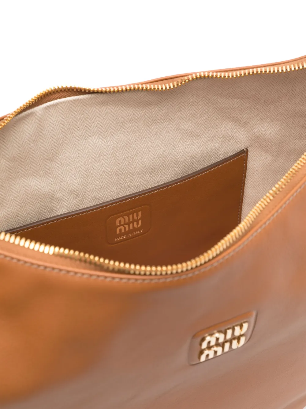 Miu Schoudertas met logoplakkaat Bruin