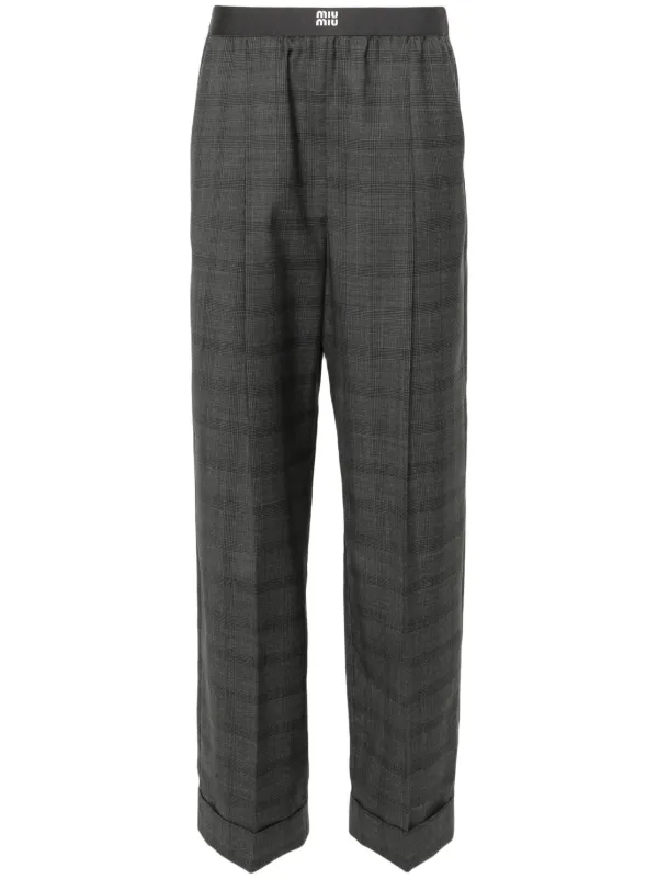Miu Miu Checked Palazzo Trousers | Grey | FARFETCH