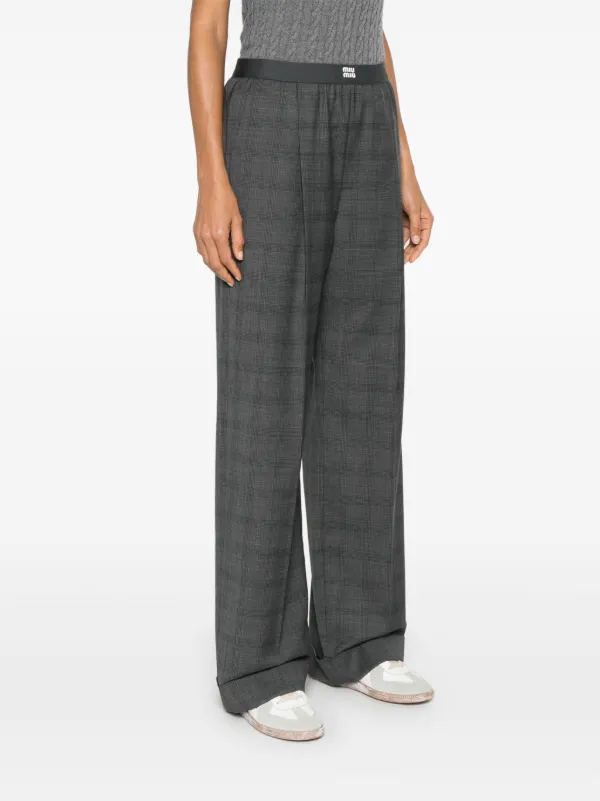 Miu Miu Checked Palazzo Trousers | Grey | FARFETCH