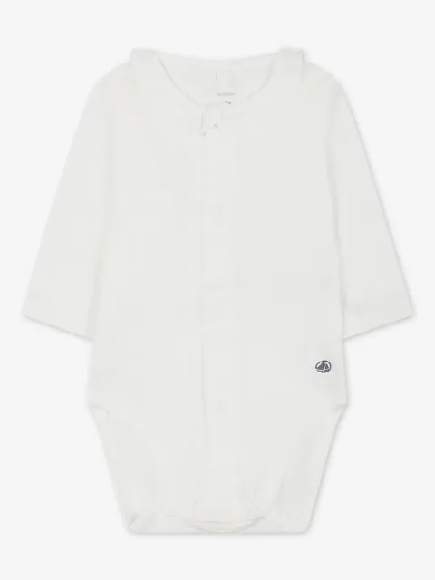 Petit Bateau ruffle-collar long-sleeve bodysuit