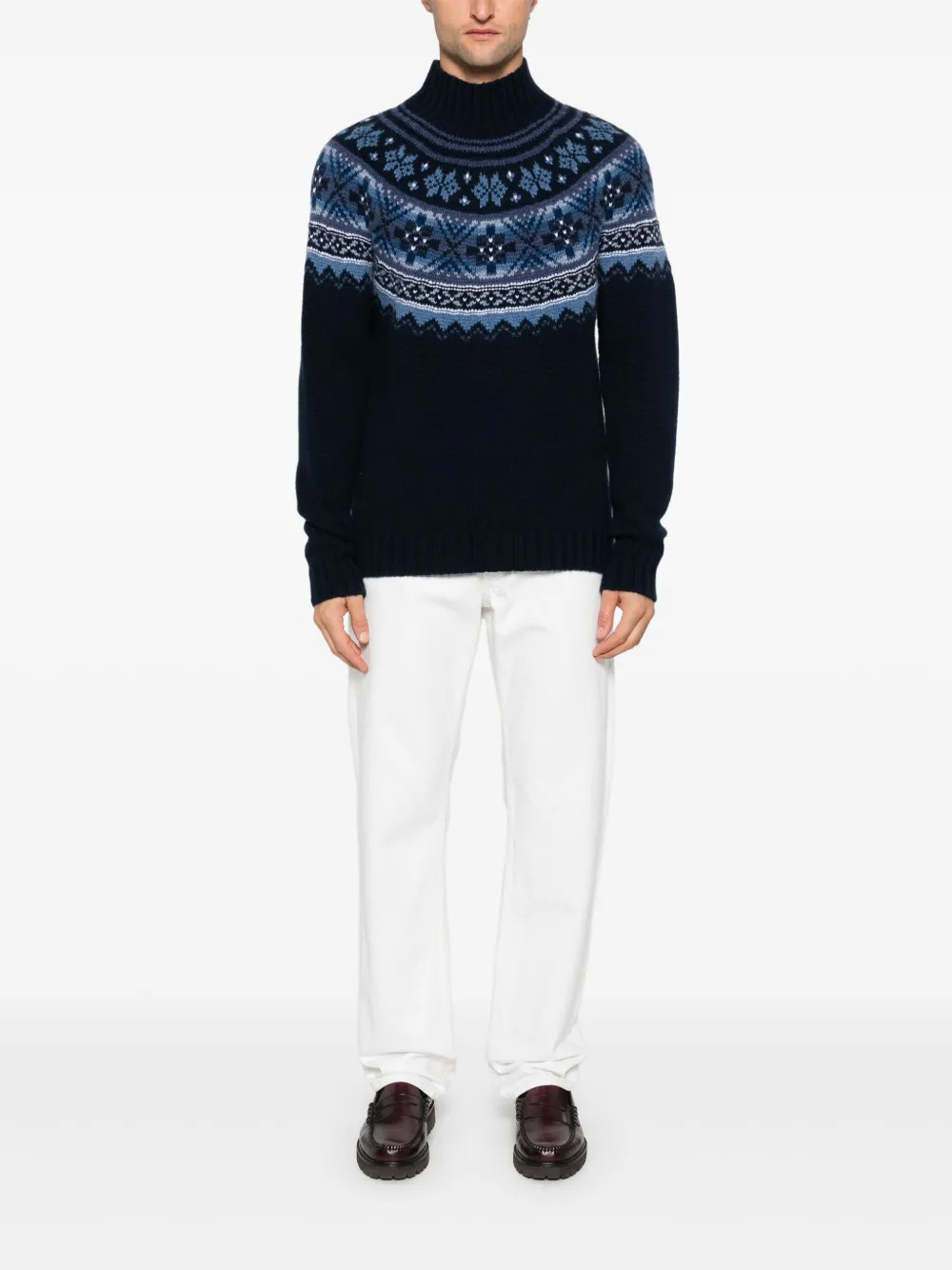 Eric Bompard Trui met hoge hals en jacquard - Blauw