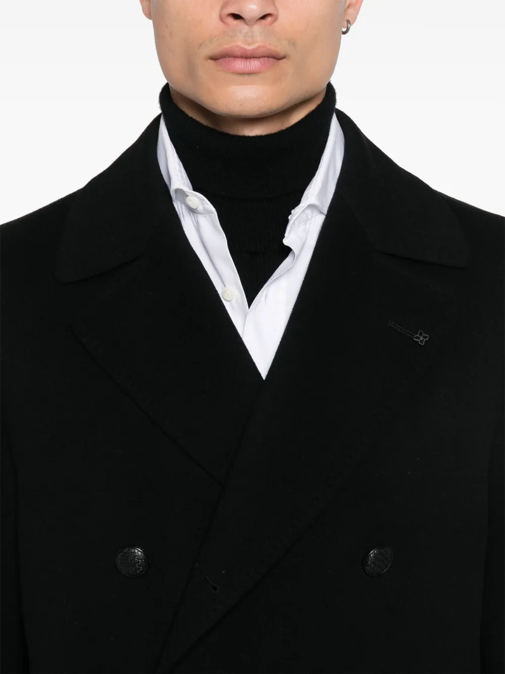 Tagliatore Arden Blue Double-breasted Coat With Classic Revers In Virgin Wool Man In Blue