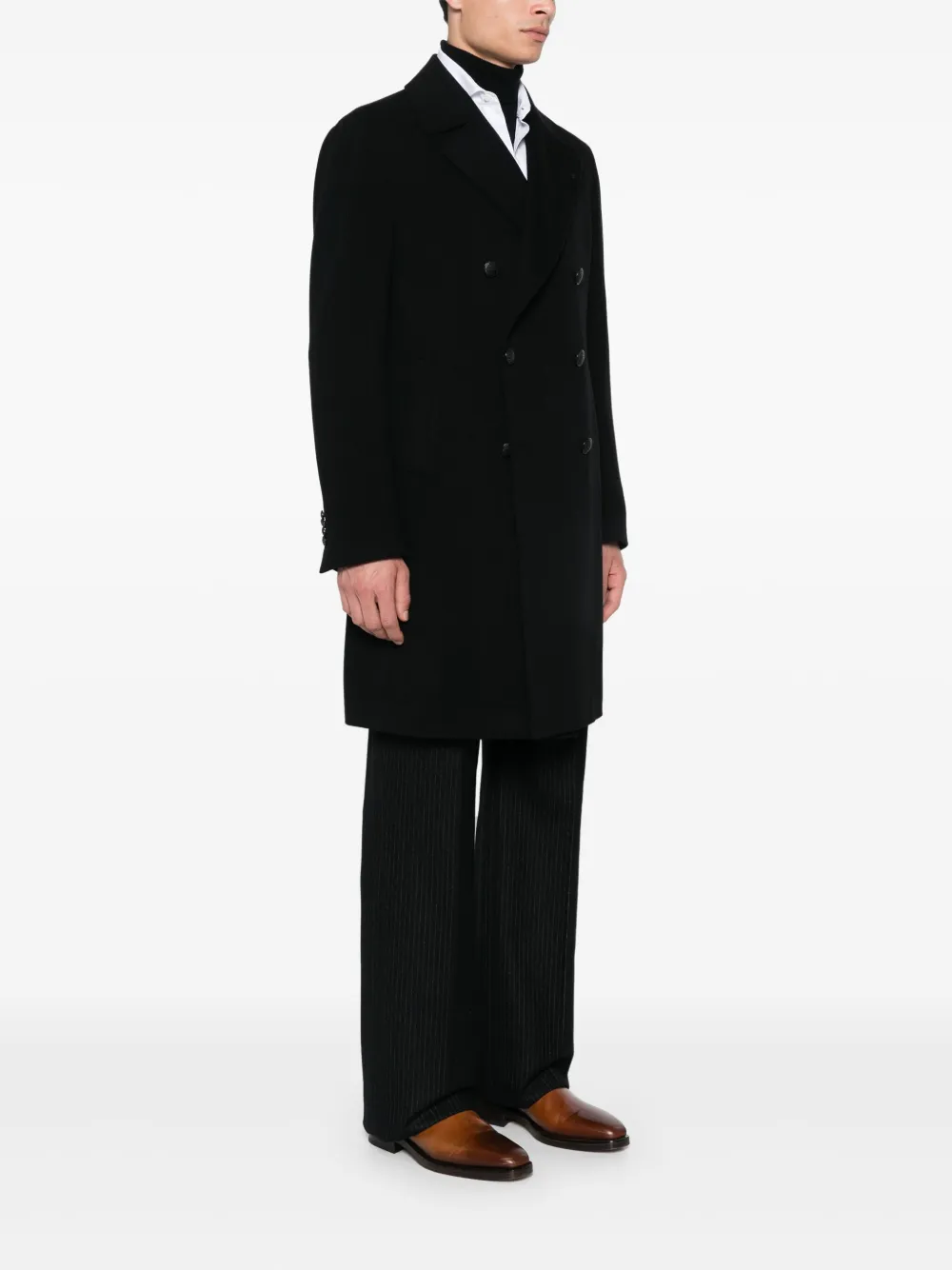 Tagliatore Arden Blue Double-breasted Coat With Classic Revers In Virgin Wool Man In Blue