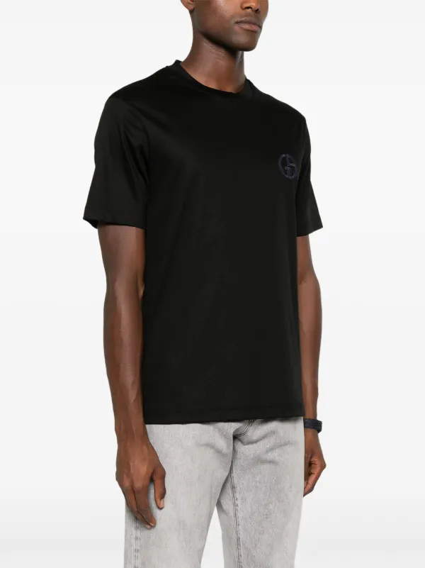 Giorgio Armani embroidered-logo T-shirt | Black | FARFETCH JO