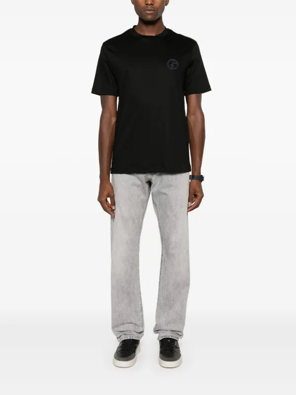 Giorgio Armani embroidered-logo T-shirt | Black | FARFETCH JO